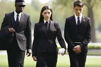 persone vestite di nero assistendo a un funerale