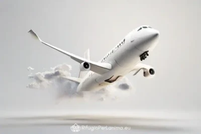 aereo decollando su sfondo chiaro