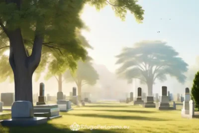 cimitero con grandi alberi e prato