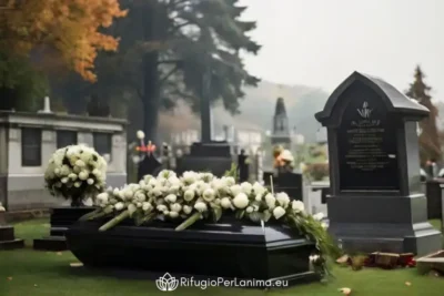 bara nera con cuscino florale di rose bianche funerale