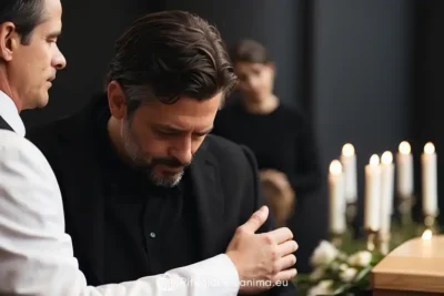 uomo addolorato in un funerale