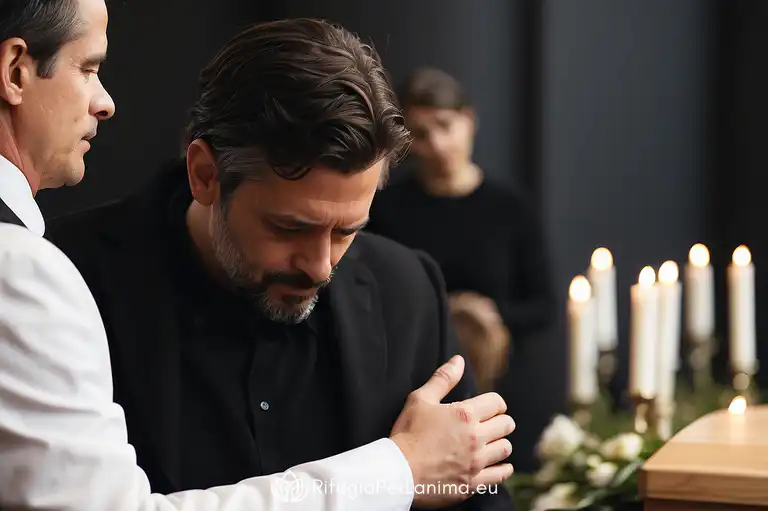 uomo addolorato in un funerale