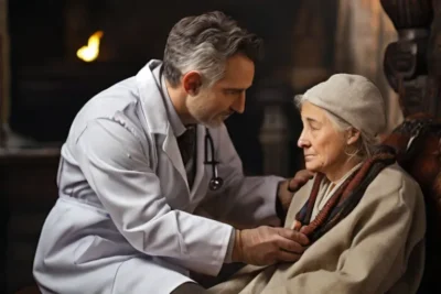dottore consolando una anziana