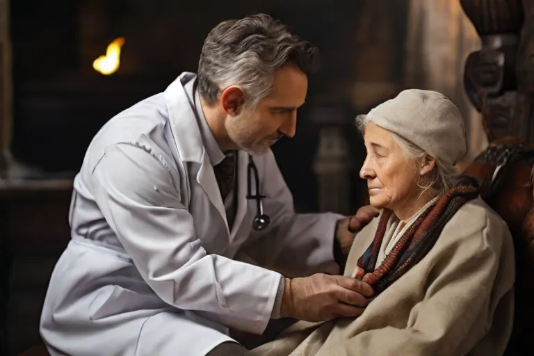 dottore consolando una anziana
