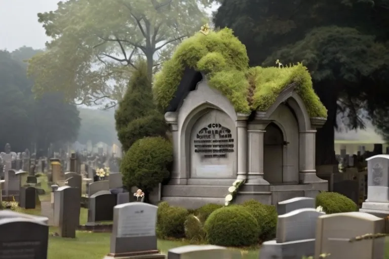 lapide con muschio in un cimitero
