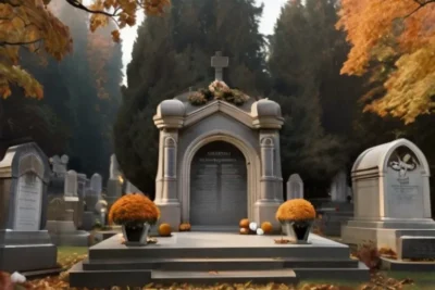 loculo in un cimitero con fiori