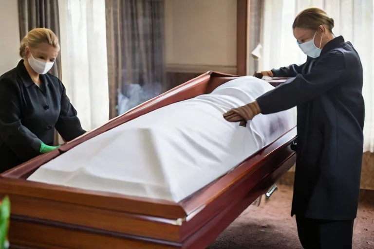 impiegati della funeraria preparando la bara