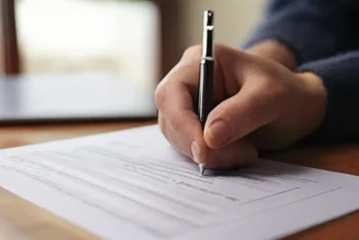 uomo firma il suo testamento